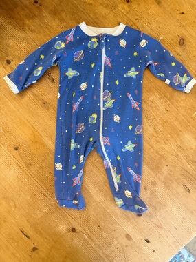 Kissy Kissy Blue Space Rocket Print Footed One-Piece